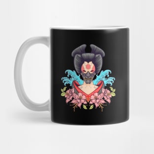 oni mask red girl samurai water flower Mug